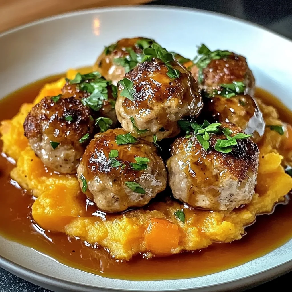 Apple Chicken Meatballs with Spiced Sweet Potatoes