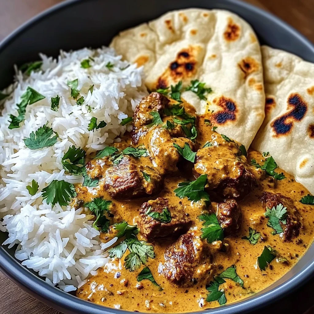 Coconut-Curry Beef with Garlic Naan & Jasmine Rice