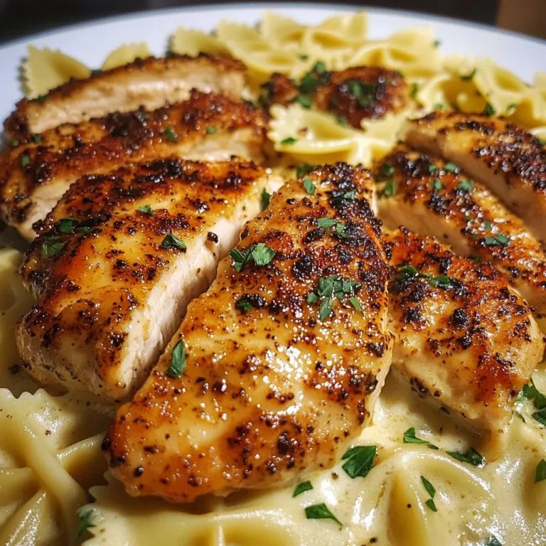 Garlic Chicken with Cheesy Bowtie Alfredo