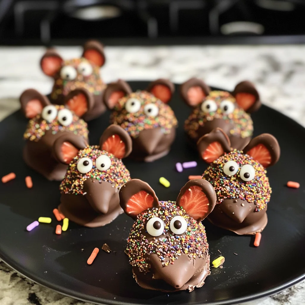 Halloween Dessert - Strawberry and Chocolate fudge mice