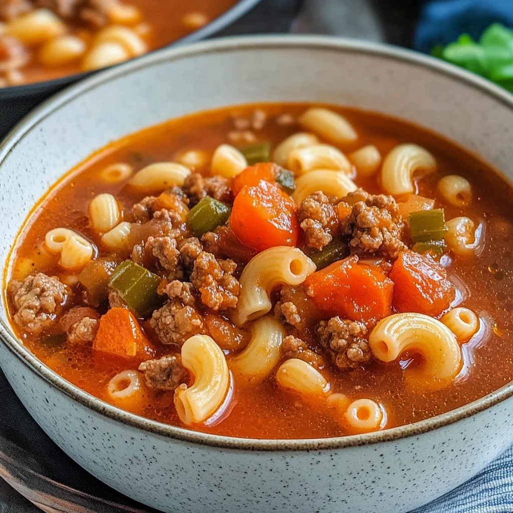 One Pot Beef and Tomato Macaroni Soup